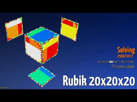 3D Simulation: Shuffling and Solving Big Rubik's Cube 20x20x20 with notation