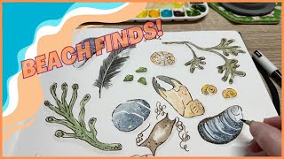 Pen and Wash Sketchbook Page I Beach Finds