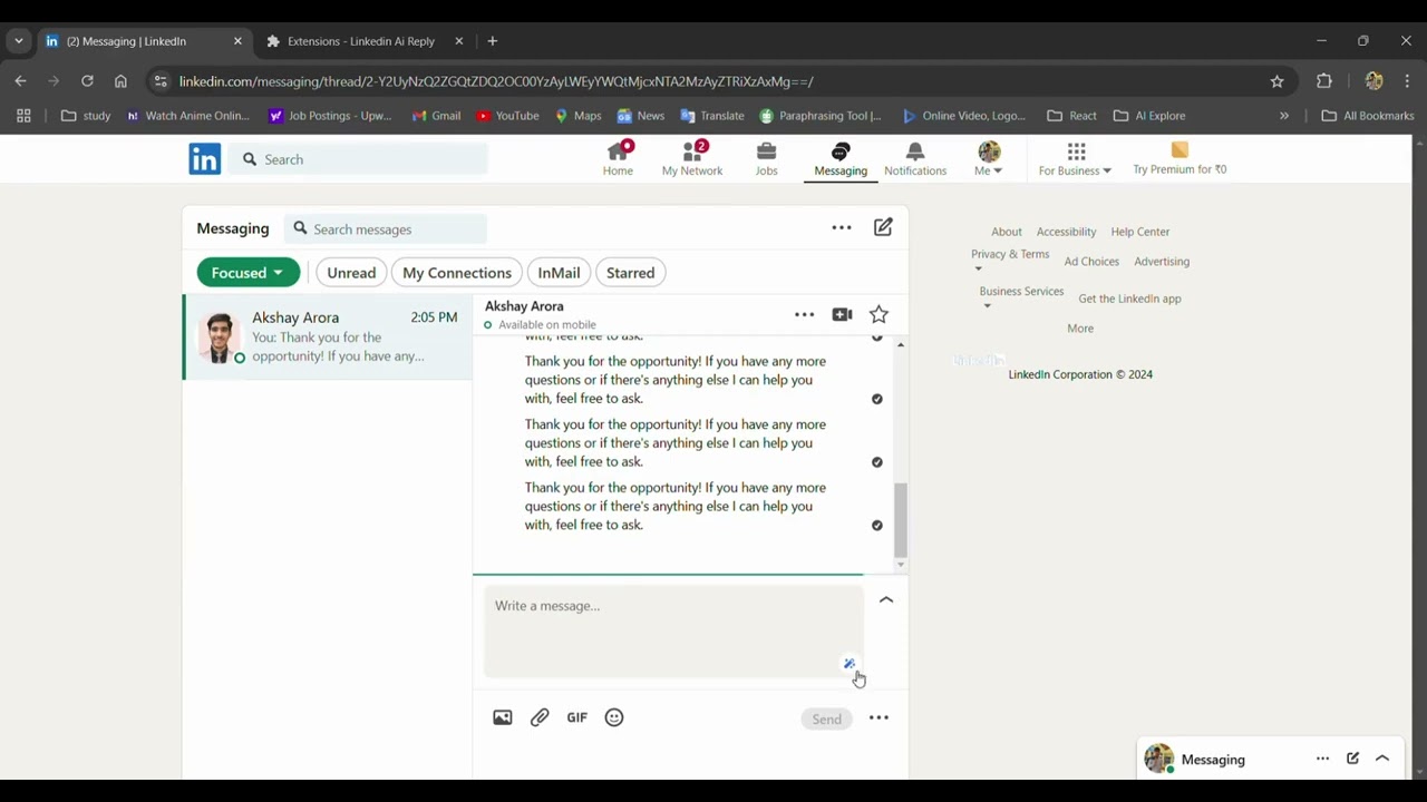 LinkedIn AI Reply Chrome Extension with WXT framework, React, Typescript and Tailwind.
