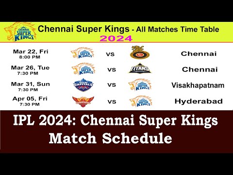 IPL 2024 Chennai Super Kings Match Schedule & Time Table | CSK 2024 Schedule