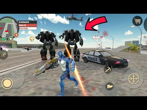 Rope Hero: Vice Town (Rope Hero Fight Car Robot) Rope Hero Destroy Police Helicopter - Gameplay HD