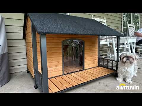 Aivituvin AIR7010 Weatherproof Dog House with Iron Frame Extended Asphalt RoofSpacious Balcony
