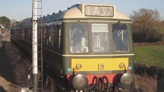 preview picture of video 'UK: Gloucestershire Warwickshire Railway (GWR) DMU departing from Gotherington'