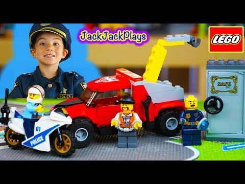 Time Lapse Build & Playing: Tow Truck Trouble! | LEGO City Cops Toy UNBOXING | JackJackPlays