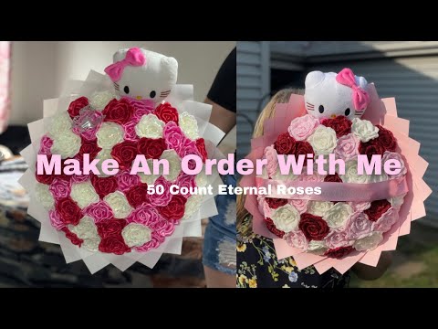 Make A 50 count Hello Kitty Eternal Rose Bouquet W Me! (Steps to making a bouquet)