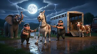 Thief in Old MacDonald Farm Caught!  Cow, Calf, White Horse & Elephant Revenge Story - Rhymes Buddy 