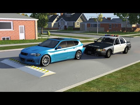 Spike Strip Police & Multi-Vehicle Pileup Crashes - BeamNG Drive - HD
