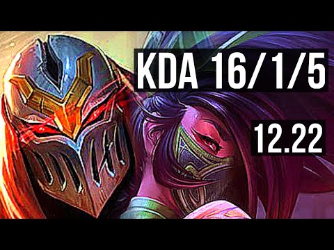ZED vs AKALI (MID) | 16/1/5, Quadra, Legendary, 7 solo kills, 800K mastery | EUW Master | 12.22