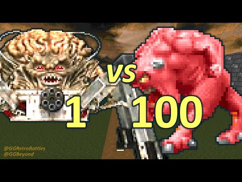 Spider Mastermind vs 100 Demons - Monster Infighting - Doom Retro Battles