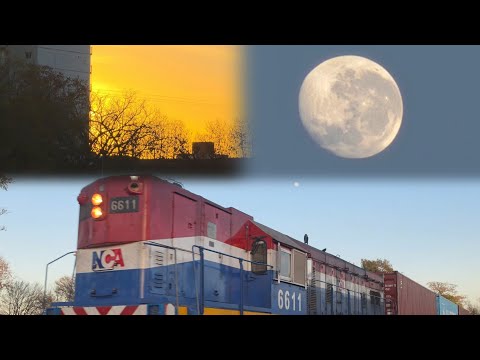 [4K] Tren cargado de NCA con la EMD GR-12W 6611 pasando por Marcos Juárez al amanecer!!!!!!