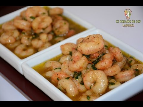 Como hacer gambas al pil pil.creveți cu usturoi.prawns with garlic. crevettes à l'ail.