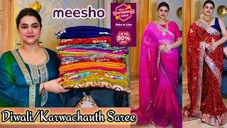 Meesho Mega Blockbuster sale upto 80% off Karwachauth/Diwali wear saree haul @PoojaRikichoyal 