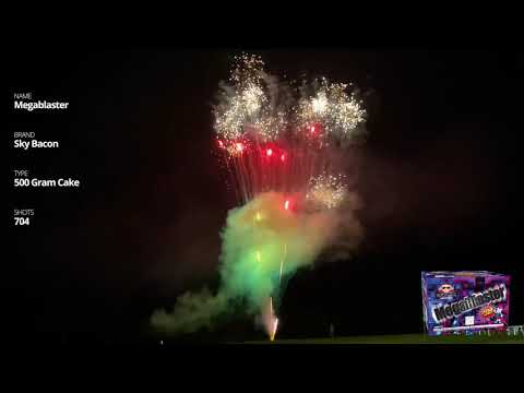 Megablaster - 704 shot 500 Gram Cake - Sky Bacon Fireworks