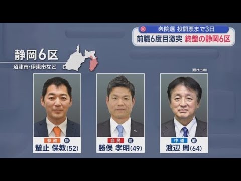 YouTube Video 【静岡６区】自民と中道の前職２人の６度目の激突に参政の新人が加わり三つどもえの戦いに