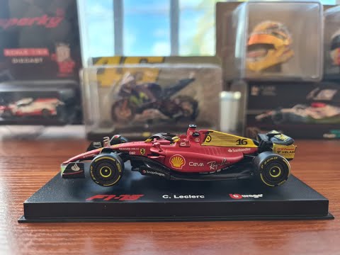 Bburago F1 Ferrari F1-75 Italian GP Giallo Modena Special Edition 1:43 #16 Charles Leclerc signature