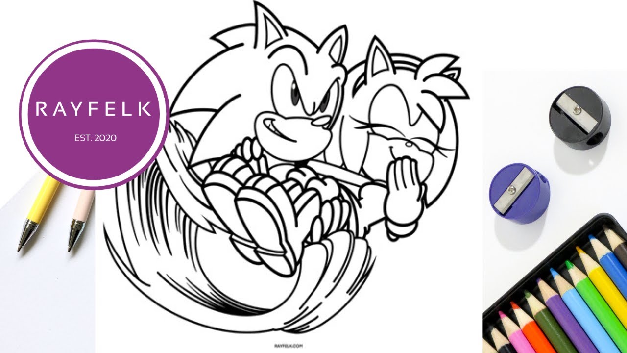 Sonic Carrying Amy Rose Coloring Page | Free Sonic Coloring PDFs | Rayfelk Printables