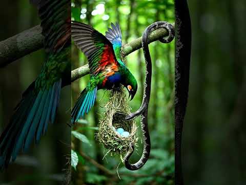 Quetzal Defends Nest From Snake #wildlife #newshorts #nature #birds #animals