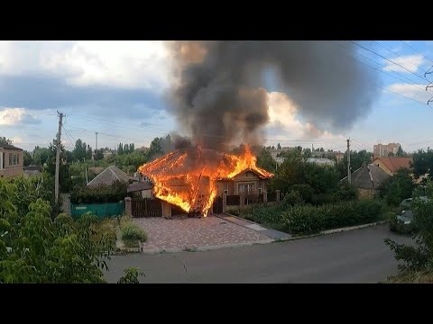 House on fire after Russian shelling in east Ukraine | AFP