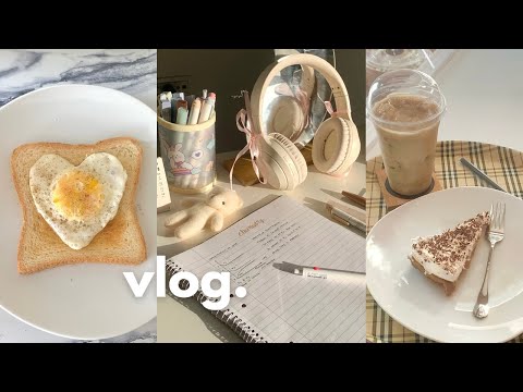 Study vlog 🍞studying at cafè, 6am morning routine, skincare, what i eat, aesthetic notes, ft. Fotor