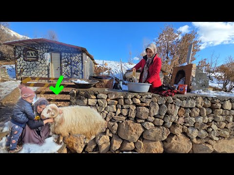 Cold, Fire, Survival ❄️ Iranian Nomadic Mother in a Mountain Shelter