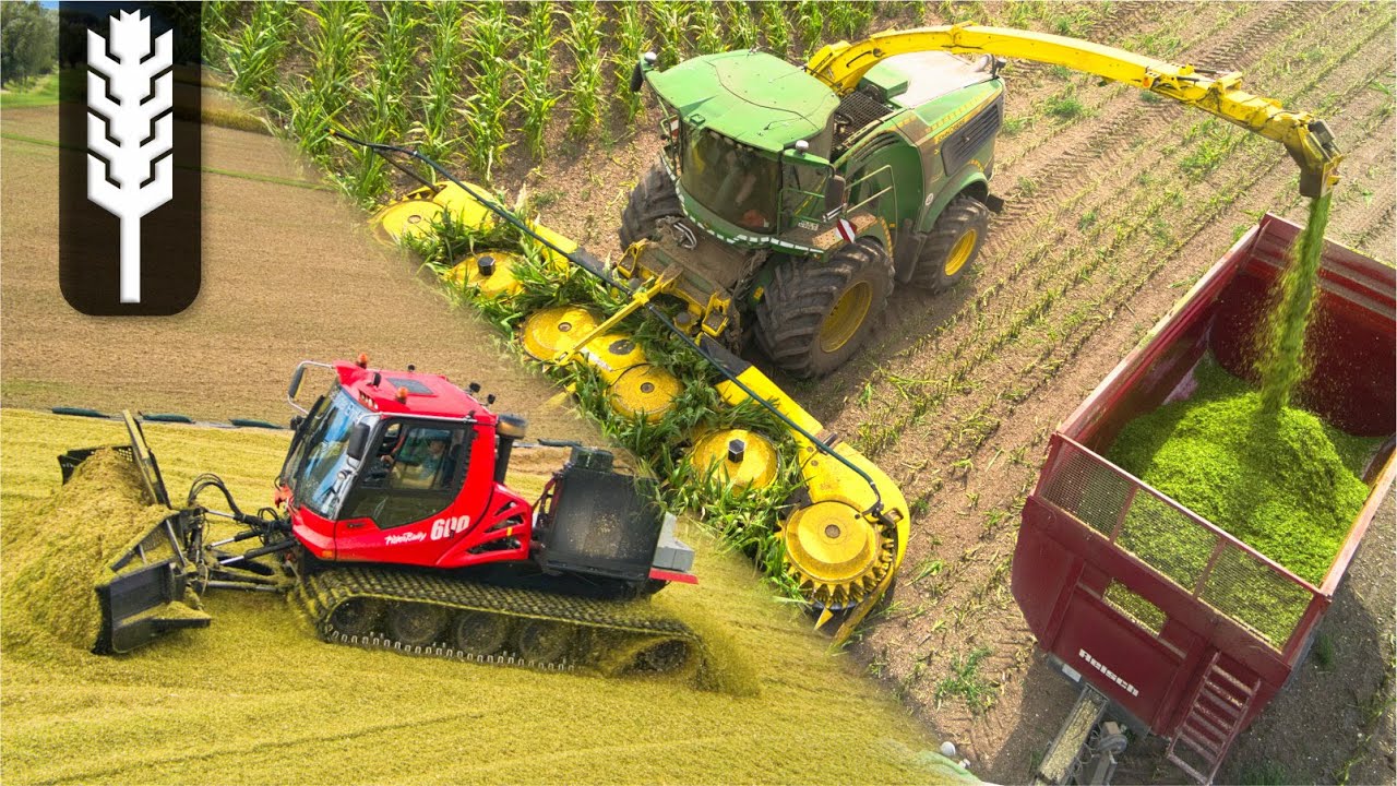 Maisernte mit Maisraupe und John Deere 9900i | Pistenbully | Maishäckseln