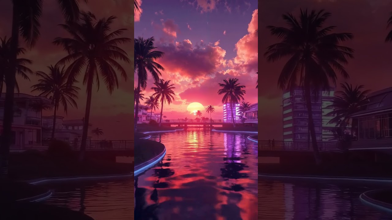 Neon Tropical Sunset: AI-Generated Vaporwave Paradise Vibes