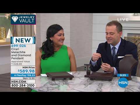 Cirari 14K Gold Malachite and Diamond Pendant with 18" C...