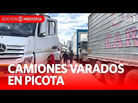 Paro arrocero mantiene camiones varados en Picota | Edición Mediodía | Noticias Perú