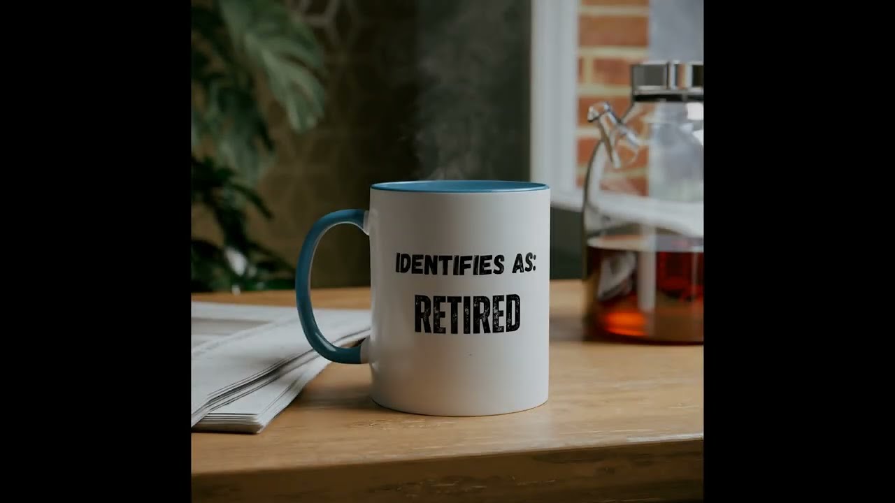 Identifies as Retired - Two-Tone Coffee Mug, 11oz - Fun Retirement Coffee Mug
