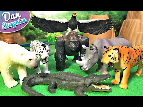 12 Wild Animals Toys Takara Tomy - Tiger, Polar Bear, Rhino, Gorilla, Crocodile, White Tiger, Lion
