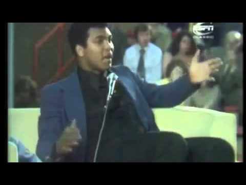 Muhammad Ali giving an inspirational speech.