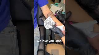 a mother's day memorial tattoo on my brother. (neotraditional rose)