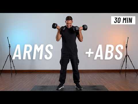 30 Min Arms & Abs Dumbbell Workout At Home - Strong Arms & Defined Abs