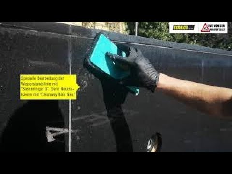 Verkrustung Wasserstandlinie Granit im Schwimmbecken     0321