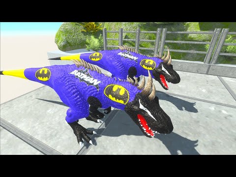 2x BLUE BATMAN T-REX vs DEADPOOL DRAGON vs Zombie Monsters - Animal Revolt Battle Simulator