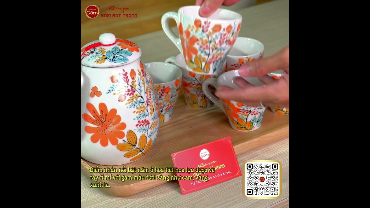 Bộ Bình Nước Dáng Bầu Vẽ Hoa Lựu