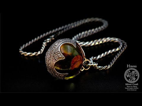 Viking Amulet Necklace - Baltic Amber Ball with Silver Cover by Hnoss Silver Craft (1)