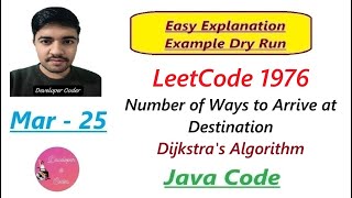 YouTube video 'Number of Ways to Arrive at Destination | LeetCode 1976 | Dijkstra's Algorithm | Developer Coder'