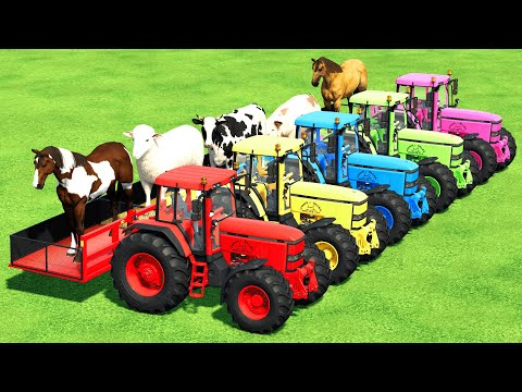 TRANSPORTING ALL GIANT ANIMALS WITH JOHN DEERE TRACTORS - Farming Simulator 22