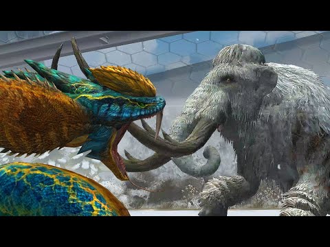 The Giant Snake Dilophoboa vs Woolly Mammoth - Jurassic World The Game
