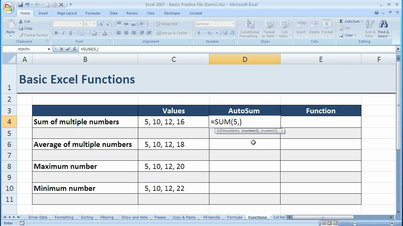 How to enter basic functions in Excel 2007 (Excel 07-021)