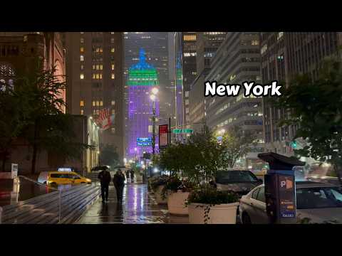 Walking In The Rain At Night In New York City