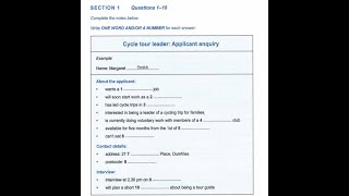 IELTS Listening Practice Section-1(Cycle tour leader: Applicant enquiry) with answers