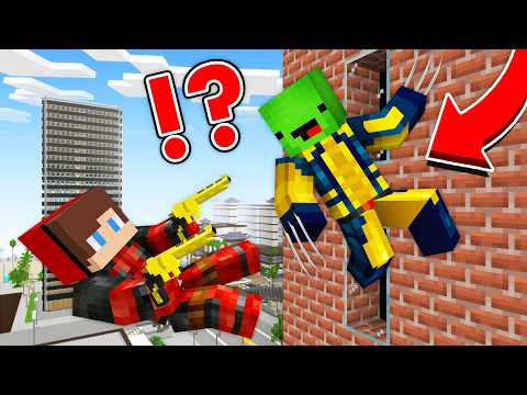 JJ and Mikey in DEADPOOL and WOLVERINE SUPERHERO CHALLENGE in Minecraft - Maizen