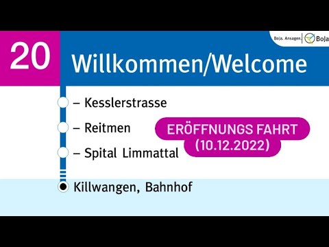 Limmattalbahn/AVA/ZVV Ansagen | 20 Schlieren - Killwangen | Eröffnungfahrt | 2022 | BoJa Ansagen