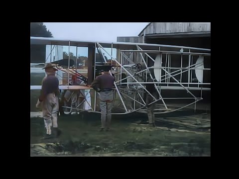 [4k, 50fps, colorized] (1908) First Airplane Flight filmed: The Wright Military Flyer