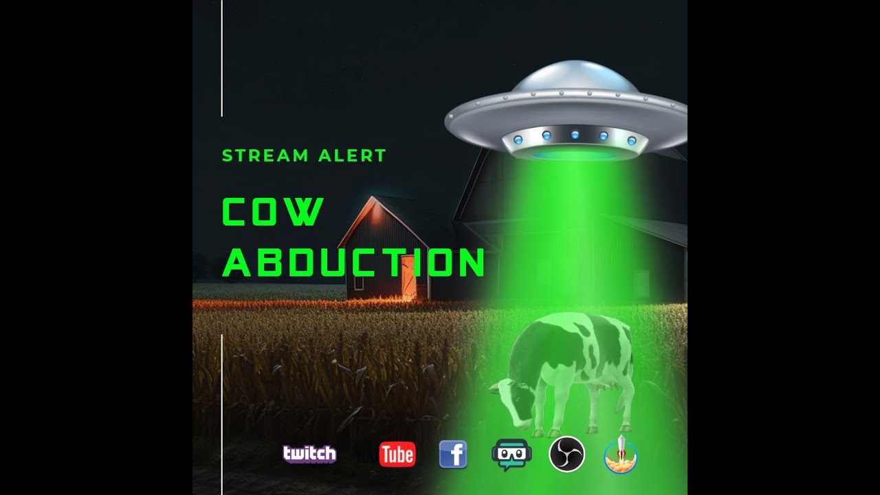 Cow Abduction Stream Alert Preview - Full Screen Animated Overlay - A Pixels Lucky Original