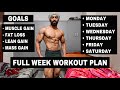 Full Week Gym Workout Plan For Muscle Gain & Fat Loss | Beginners Bodybuilding