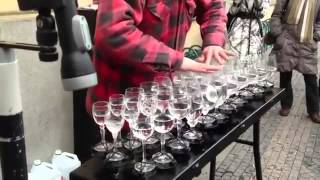 Street Artist Plays Hallelujah with Wine Glasses