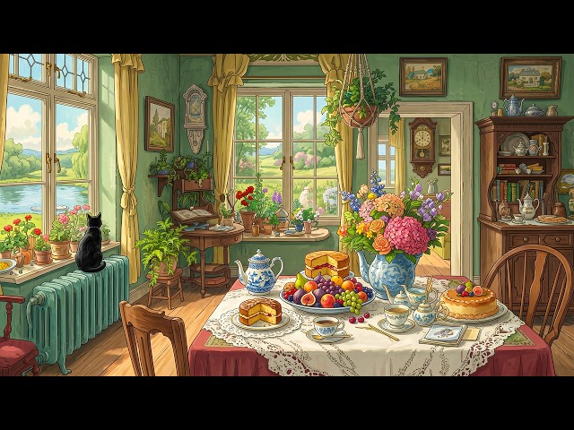 Peaceful Day in Grandma’s Cottage with Classic Nostalgic 1940s Music Playing in Another Room